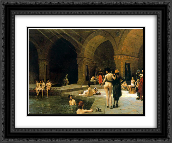 The Large Pool of Bursa 24x20 Black Ornate Wood Framed Art Print Poster with Double Matting by Gerome, Jean Leon