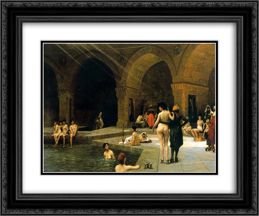 The Large Pool of Bursa 24x20 Black Ornate Wood Framed Art Print Poster with Double Matting by Gerome, Jean Leon