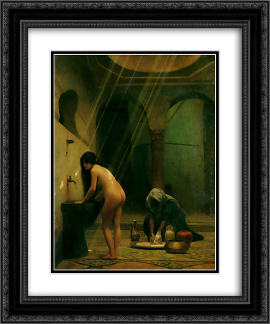 The Moorish Bath 20x24 Black Ornate Wood Framed Art Print Poster with Double Matting by Gerome, Jean Leon