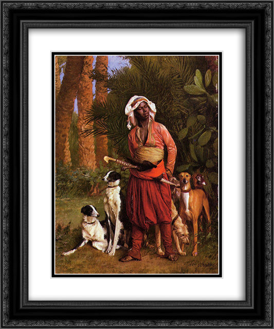 The Negro Master of the Hounds 20x24 Black Ornate Wood Framed Art Print Poster with Double Matting by Gerome, Jean Leon