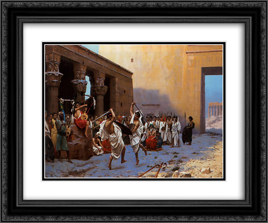 The Pyrrhic Dance 24x20 Black Ornate Wood Framed Art Print Poster with Double Matting by Gerome, Jean Leon