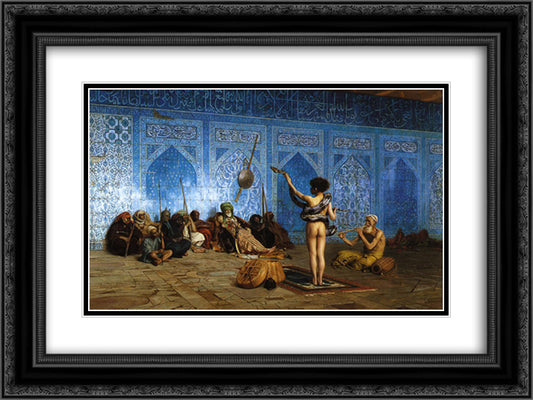 The Snake Charmer 24x18 Black Ornate Wood Framed Art Print Poster with Double Matting by Gerome, Jean Leon