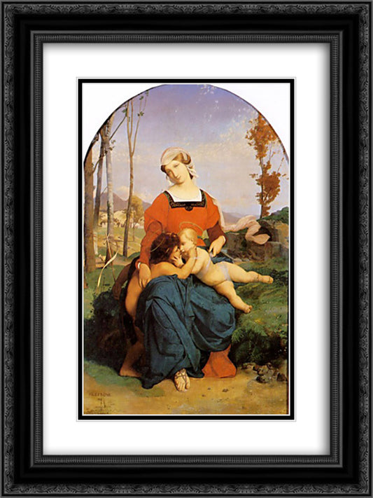 The Virgin the Infant Jesus and St. John 18x24 Black Ornate Wood Framed Art Print Poster with Double Matting by Gerome, Jean Leon