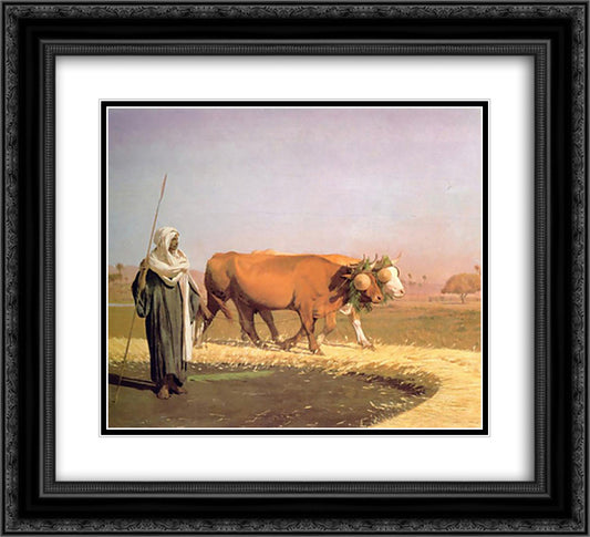 Treading out the Grain in Egypt 22x20 Black Ornate Wood Framed Art Print Poster with Double Matting by Gerome, Jean Leon