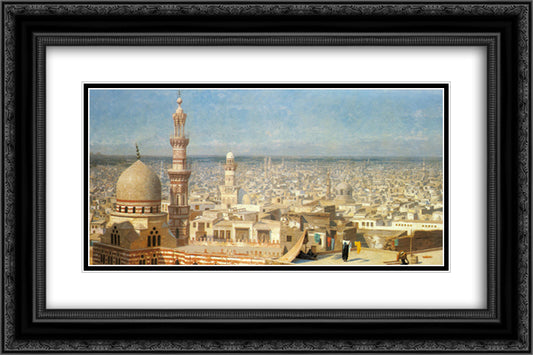 View of Cairo 24x16 Black Ornate Wood Framed Art Print Poster with Double Matting by Gerome, Jean Leon