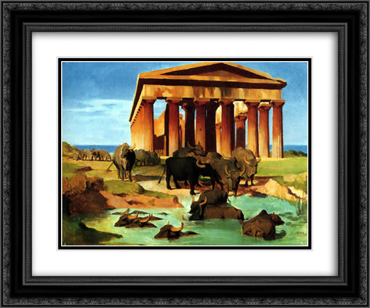 View of Paestum 24x20 Black Ornate Wood Framed Art Print Poster with Double Matting by Gerome, Jean Leon
