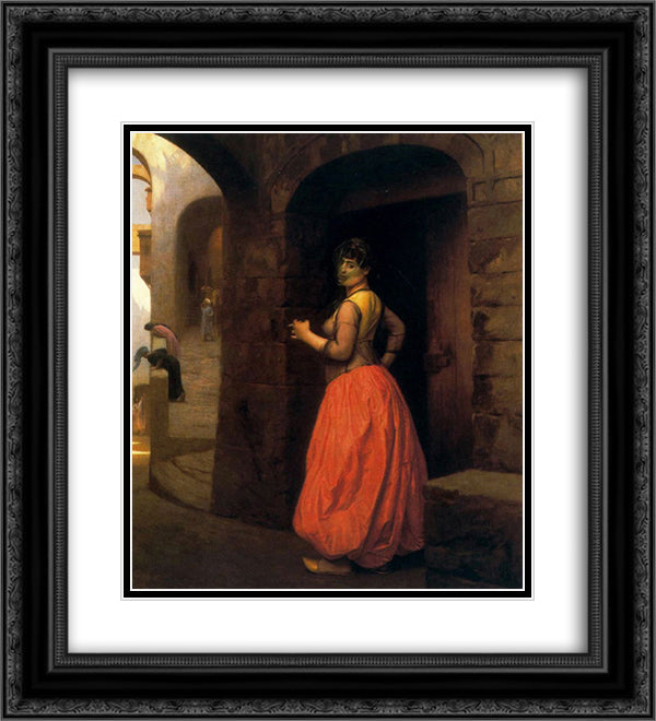 Woman from Cairo Smoking a Cigarette 20x22 Black Ornate Wood Framed Art Print Poster with Double Matting by Gerome, Jean Leon