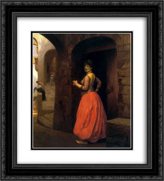 Woman from Cairo Smoking a Cigarette 20x22 Black Ornate Wood Framed Art Print Poster with Double Matting by Gerome, Jean Leon