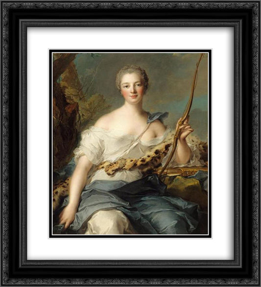 Jeanne-Antoinette Poisson, Marquise de Pompadour as Diana 20x22 Black Ornate Wood Framed Art Print Poster with Double Matting by Nattier, Jean Marc