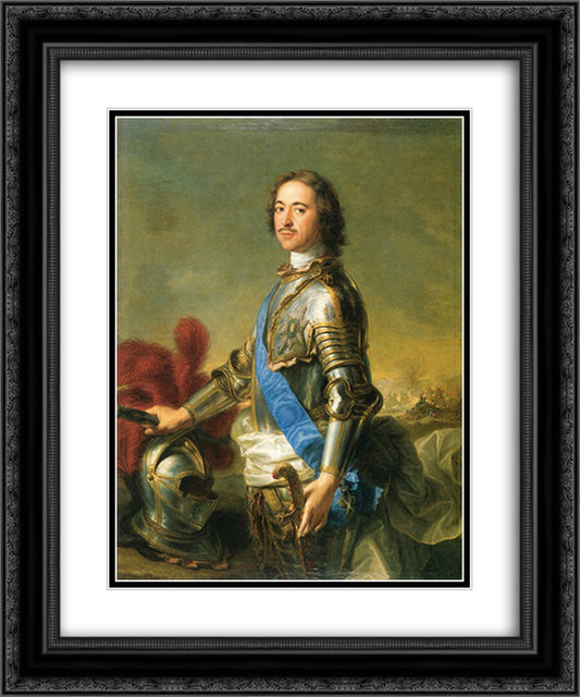 Portrait of Tsar Peter I 20x24 Black Ornate Wood Framed Art Print Poster with Double Matting by Nattier, Jean Marc