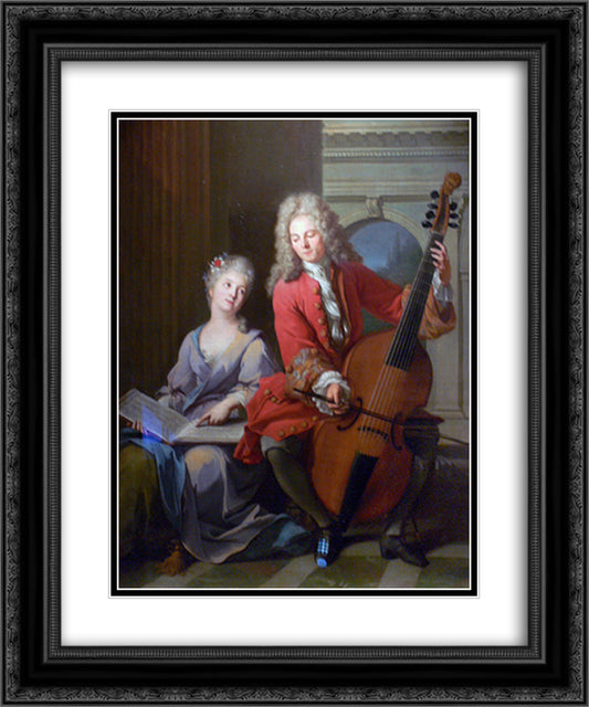 The Music Lesson 20x24 Black Ornate Wood Framed Art Print Poster with Double Matting by Nattier, Jean Marc