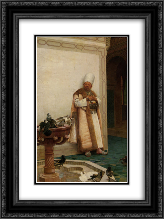 A Grand White Enuch Watching Doves 18x24 Black Ornate Wood Framed Art Print Poster with Double Matting by Vibert, Jehan Georges