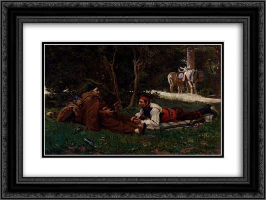 An Afternoon Libation 24x18 Black Ornate Wood Framed Art Print Poster with Double Matting by Vibert, Jehan Georges