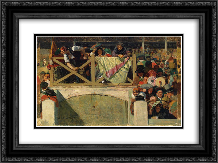 At the Corrida 24x18 Black Ornate Wood Framed Art Print Poster with Double Matting by Vibert, Jehan Georges