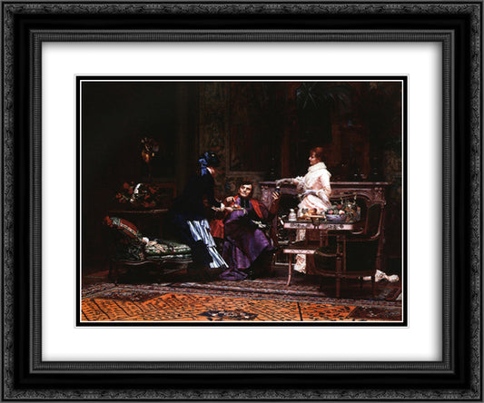 Bishop visits 24x20 Black Ornate Wood Framed Art Print Poster with Double Matting by Vibert, Jehan Georges