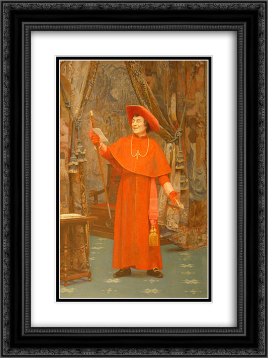 Cardinal, Reading a Letter 18x24 Black Ornate Wood Framed Art Print Poster with Double Matting by Vibert, Jehan Georges