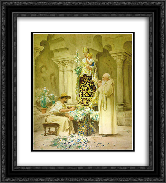 Preparations for the Procession 20x22 Black Ornate Wood Framed Art Print Poster with Double Matting by Vibert, Jehan Georges