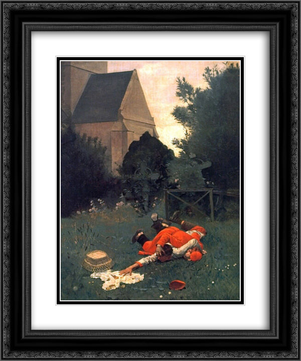 Scramble for the Lunch 20x24 Black Ornate Wood Framed Art Print Poster with Double Matting by Vibert, Jehan Georges