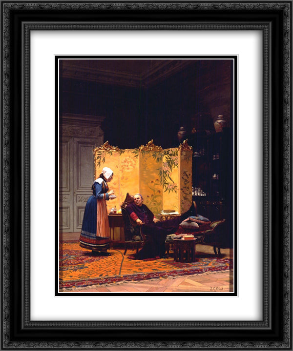 Tea for the Bishop 20x24 Black Ornate Wood Framed Art Print Poster with Double Matting by Vibert, Jehan Georges