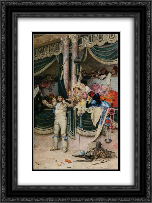 The Bullfighters Adoring Crowd 18x24 Black Ornate Wood Framed Art Print Poster with Double Matting by Vibert, Jehan Georges