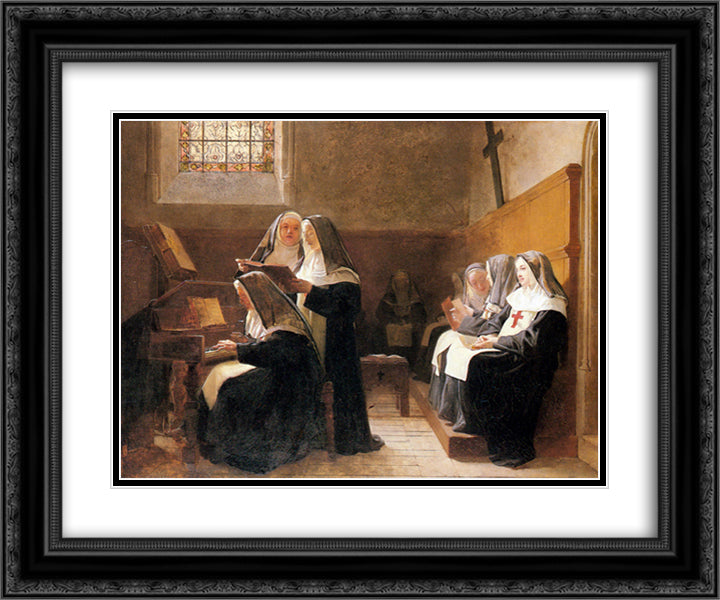 The Convent Choir 24x20 Black Ornate Wood Framed Art Print Poster with Double Matting by Vibert, Jehan Georges