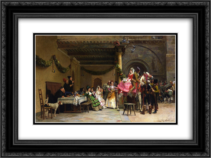 The Departure of the Newlyweds 24x18 Black Ornate Wood Framed Art Print Poster with Double Matting by Vibert, Jehan Georges