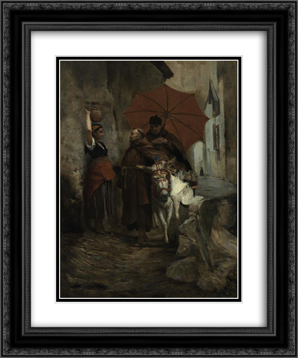 The Distraction 20x24 Black Ornate Wood Framed Art Print Poster with Double Matting by Vibert, Jehan Georges