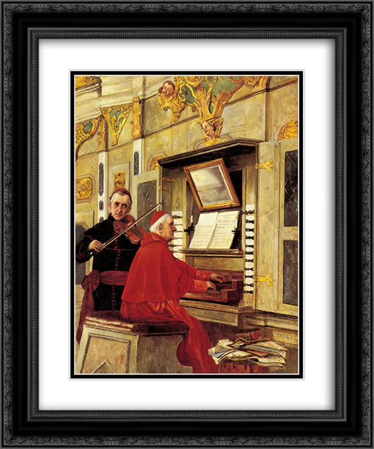 The Duet 20x24 Black Ornate Wood Framed Art Print Poster with Double Matting by Vibert, Jehan Georges