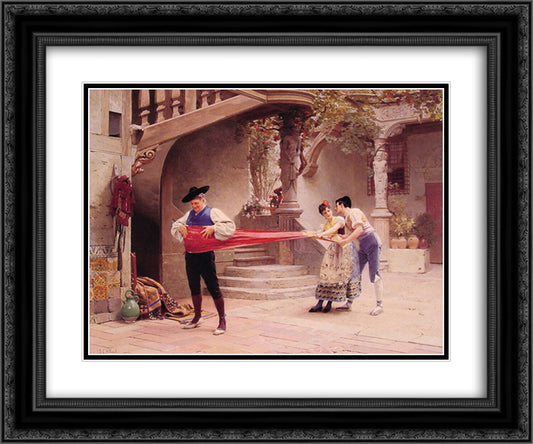 The Final Touch 24x20 Black Ornate Wood Framed Art Print Poster with Double Matting by Vibert, Jehan Georges