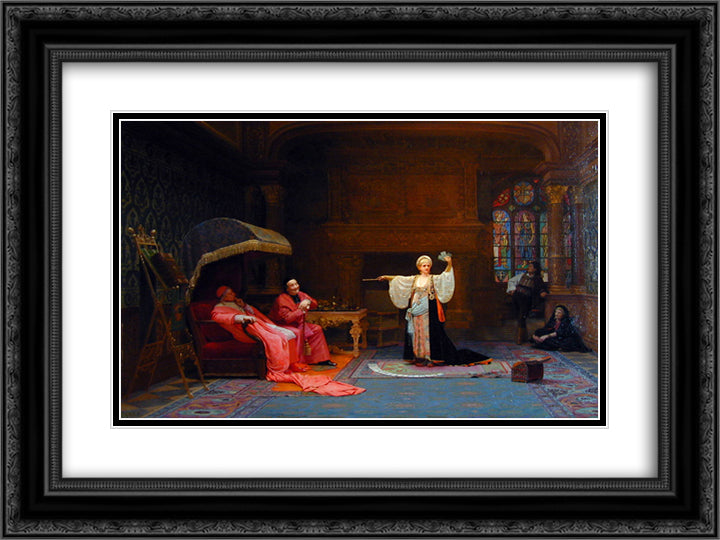 The Fortune Teller 24x18 Black Ornate Wood Framed Art Print Poster with Double Matting by Vibert, Jehan Georges