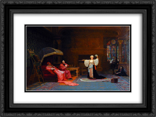 The Fortune Teller 24x18 Black Ornate Wood Framed Art Print Poster with Double Matting by Vibert, Jehan Georges