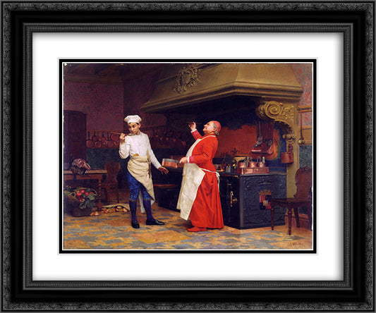 The Marvelous Sauce 24x20 Black Ornate Wood Framed Art Print Poster with Double Matting by Vibert, Jehan Georges