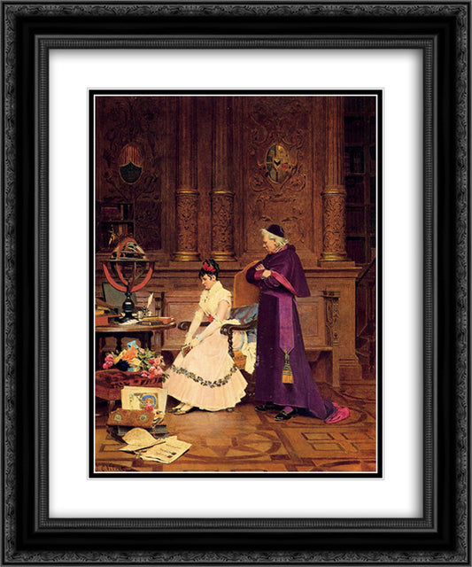 The Reprimand 20x24 Black Ornate Wood Framed Art Print Poster with Double Matting by Vibert, Jehan Georges