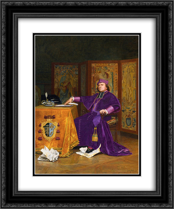 The Wrath of the Bishop 20x24 Black Ornate Wood Framed Art Print Poster with Double Matting by Vibert, Jehan Georges