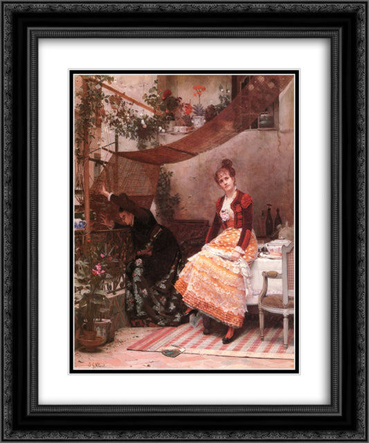 Why he does not come 20x24 Black Ornate Wood Framed Art Print Poster with Double Matting by Vibert, Jehan Georges