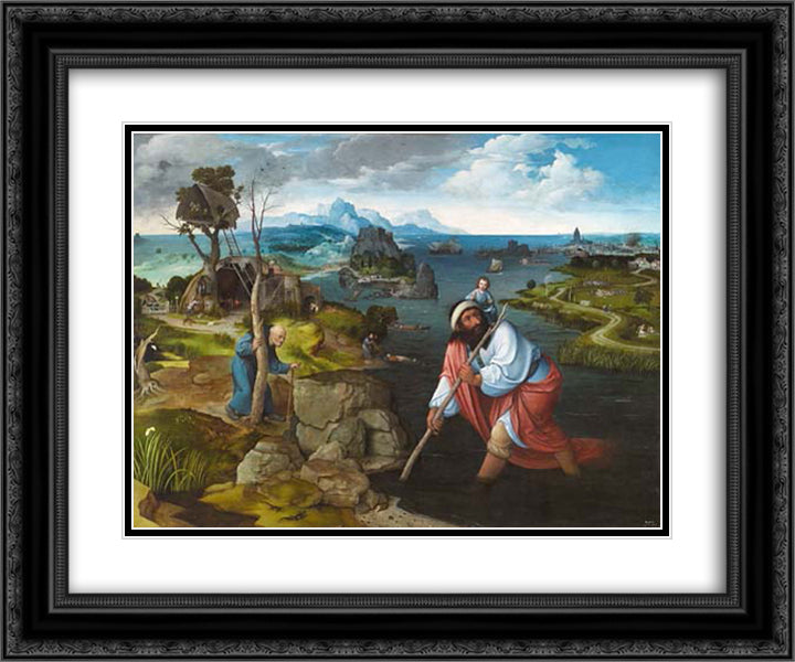 Landscape with St. Christopher 24x20 Black Ornate Wood Framed Art Print Poster with Double Matting by Patinir, Joachim