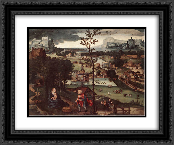 Landscape with the Rest on the Flight 24x20 Black Ornate Wood Framed Art Print Poster with Double Matting by Patinir, Joachim