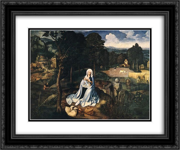 Rest During The Flight To Egypt 24x20 Black Ornate Wood Framed Art Print Poster with Double Matting by Patinir, Joachim
