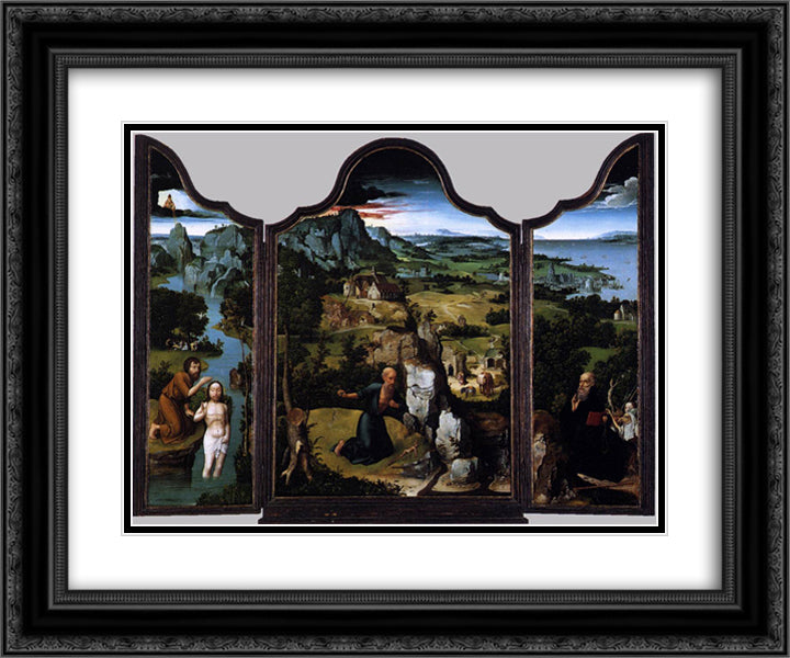 The Penitence of Saint Jerome 24x20 Black Ornate Wood Framed Art Print Poster with Double Matting by Patinir, Joachim
