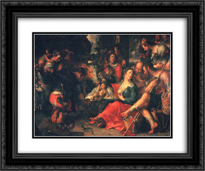 Adoration by the Shepherds 24x20 Black Ornate Wood Framed Art Print Poster with Double Matting by Wtewael, Joachim