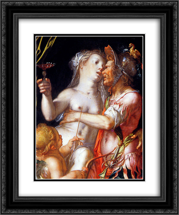 Aphrodite Ares and Eros Sun 20x24 Black Ornate Wood Framed Art Print Poster with Double Matting by Wtewael, Joachim