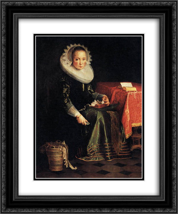 Portrait of Eva Wtewael 20x24 Black Ornate Wood Framed Art Print Poster with Double Matting by Wtewael, Joachim