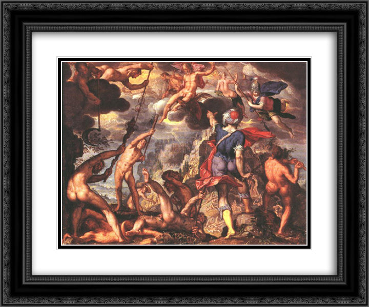 The Battle Between the Gods and the Titans 24x20 Black Ornate Wood Framed Art Print Poster with Double Matting by Wtewael, Joachim