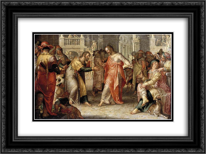 The Tribute Money 24x18 Black Ornate Wood Framed Art Print Poster with Double Matting by Wtewael, Joachim