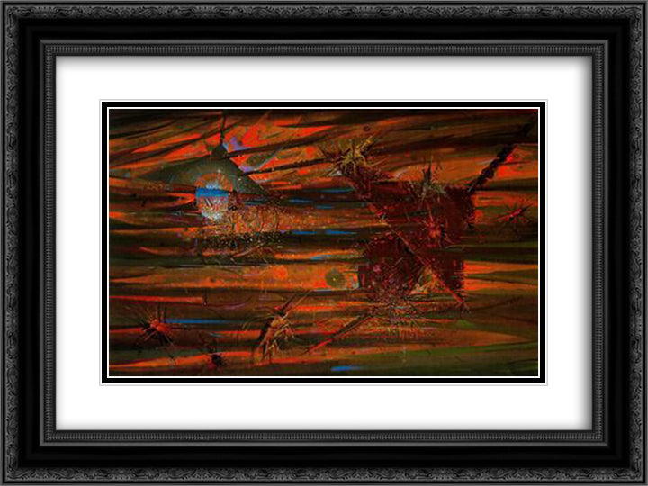 Aquella nit a ceret 24x18 Black Ornate Wood Framed Art Print Poster with Double Matting by Ponc, Joan