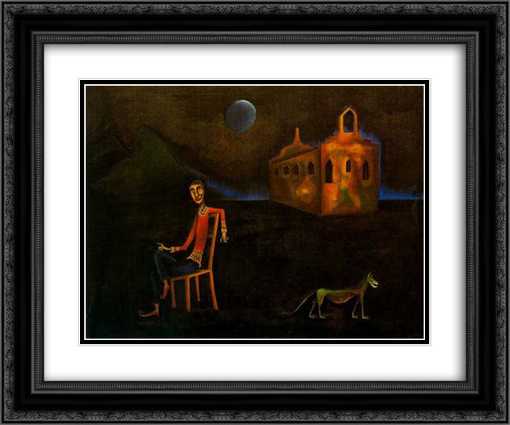 Personatge Assegut 24x20 Black Ornate Wood Framed Art Print Poster with Double Matting by Ponc, Joan