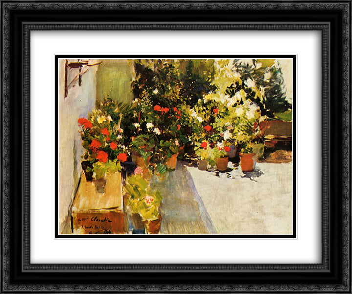 A Rooftop with Flowers 24x20 Black Ornate Wood Framed Art Print Poster with Double Matting by Sorolla, Joaquin