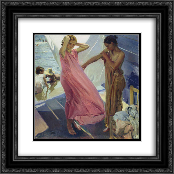 After the Bath, Valencia 20x20 Black Ornate Wood Framed Art Print Poster with Double Matting by Sorolla, Joaquin