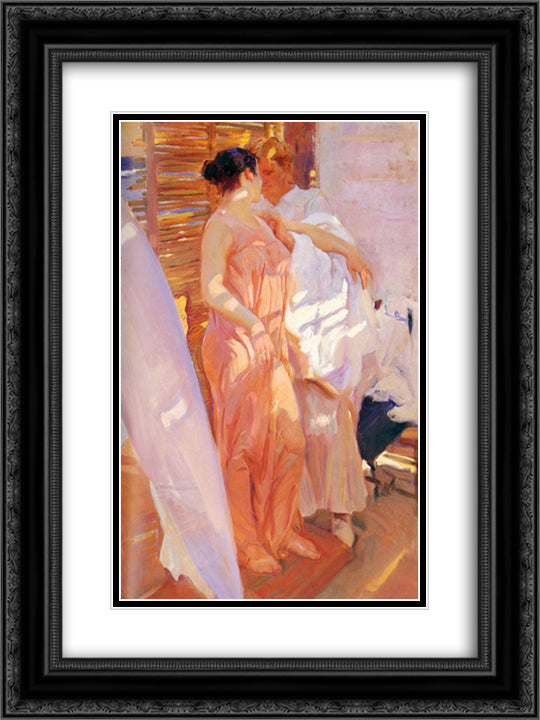 After the Bath 18x24 Black Ornate Wood Framed Art Print Poster with Double Matting by Sorolla, Joaquin