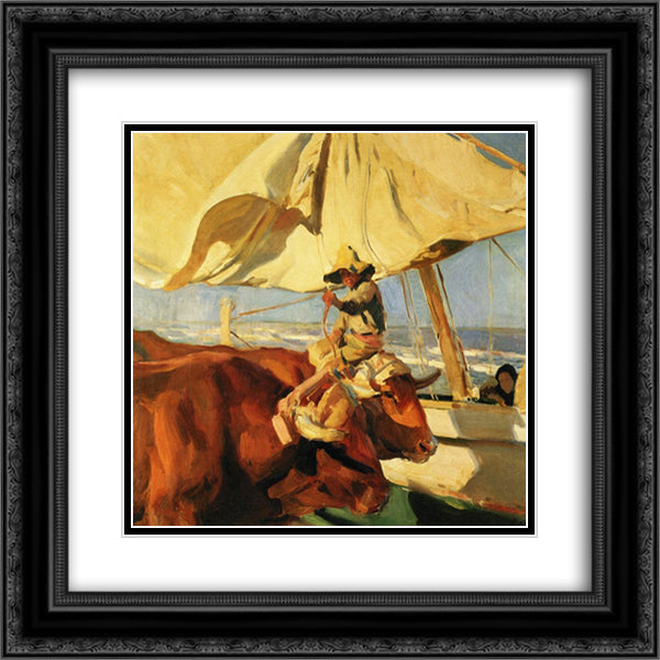 Afternoon Sun, Playa de Valencia 20x20 Black Ornate Wood Framed Art Print Poster with Double Matting by Sorolla, Joaquin